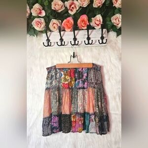Young Threads Boho Patchwork Chiffon Layered Mini Skirt